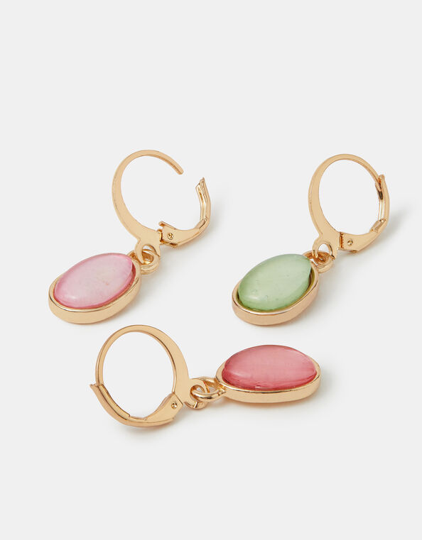 3-Pack Mini Stone Drop Hoop Earrings, , large