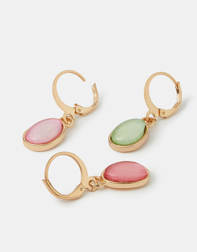 3-Pack Mini Stone Drop Hoop Earrings, , large