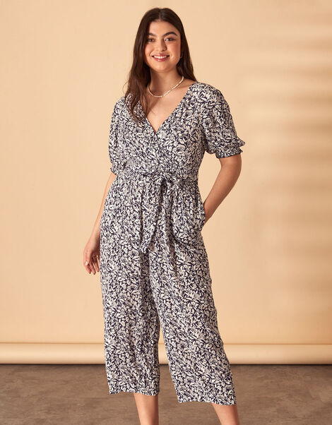Ditsy Print Wrap Jumpsuit in LENZING™ ECOVERO™, Blue (NAVY), large