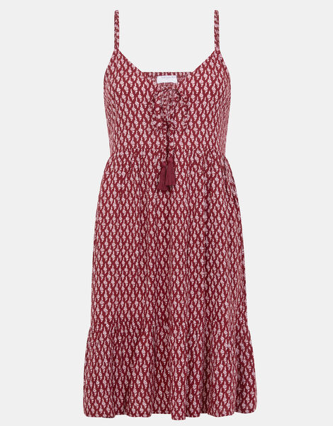 Flower Print Mini Dress, Red (BURGUNDY), large