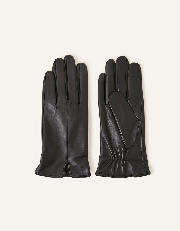 Touchscreen Leather Gloves, Black (BLACK), large