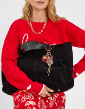 Multi Strap Suede Tote Bag, Black (BLACK), large