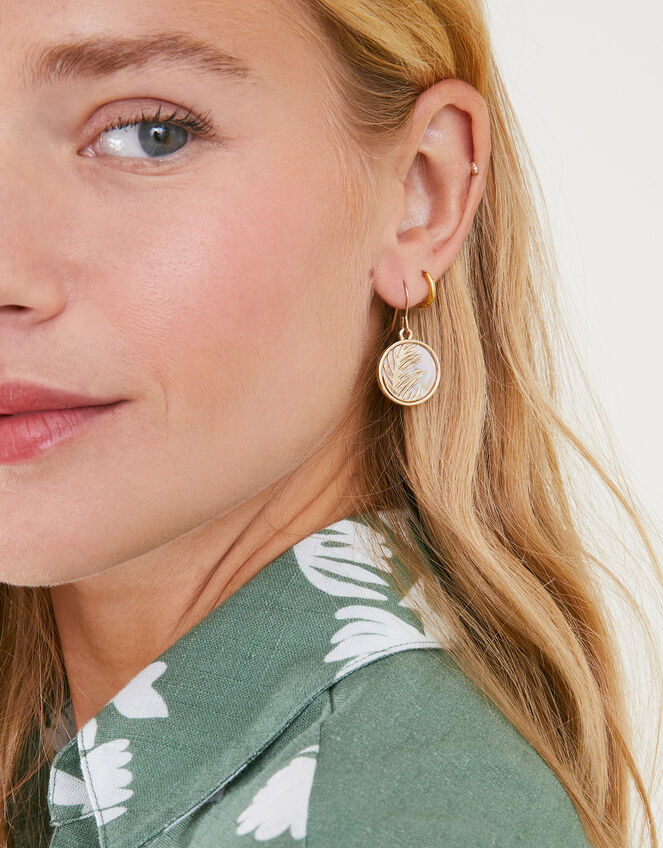 Mother of Pearl Circle Leaf Earrings , , large