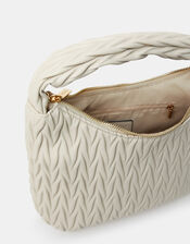 Ruched Faux Leather Handbag, Cream (CREAM), large