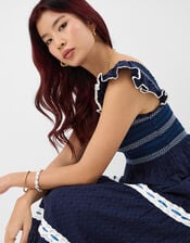 Smocked Lace Midi Dress, Blue (NAVY), large