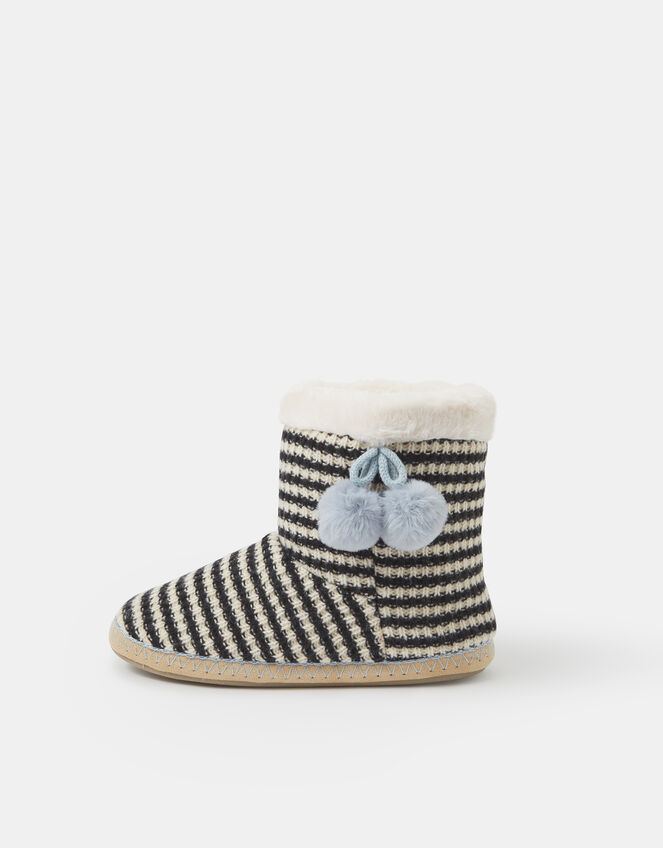 Knitted Stripe Boot Slippers, Black (BLACK WHITE), large