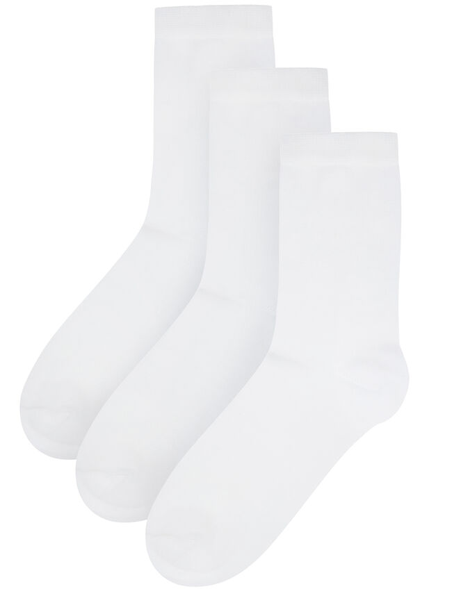 3pk Basic Bamboo Ankle Socks, White (WHITE), large