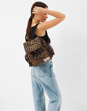 Leopard Print Multi Pocket Backpack, , large