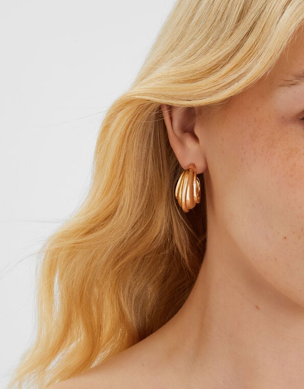 Chunky Ridged Hoop Earrings, , large