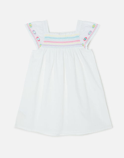 Embroidered Mirrored Dress, White (WHITE), large