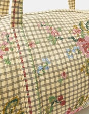 Floral Embroidered Check Weekend Bag, , large