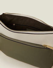 Two-Tone Faux Leather Crossbody Bag Khaki, , large