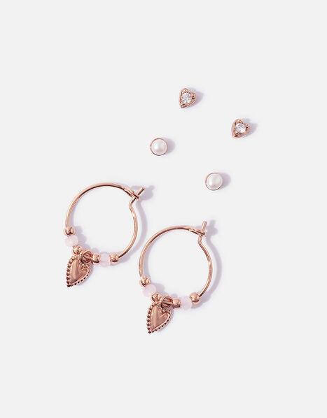 Rose Gold-Plated Stud and Hoop Earring Set, , large