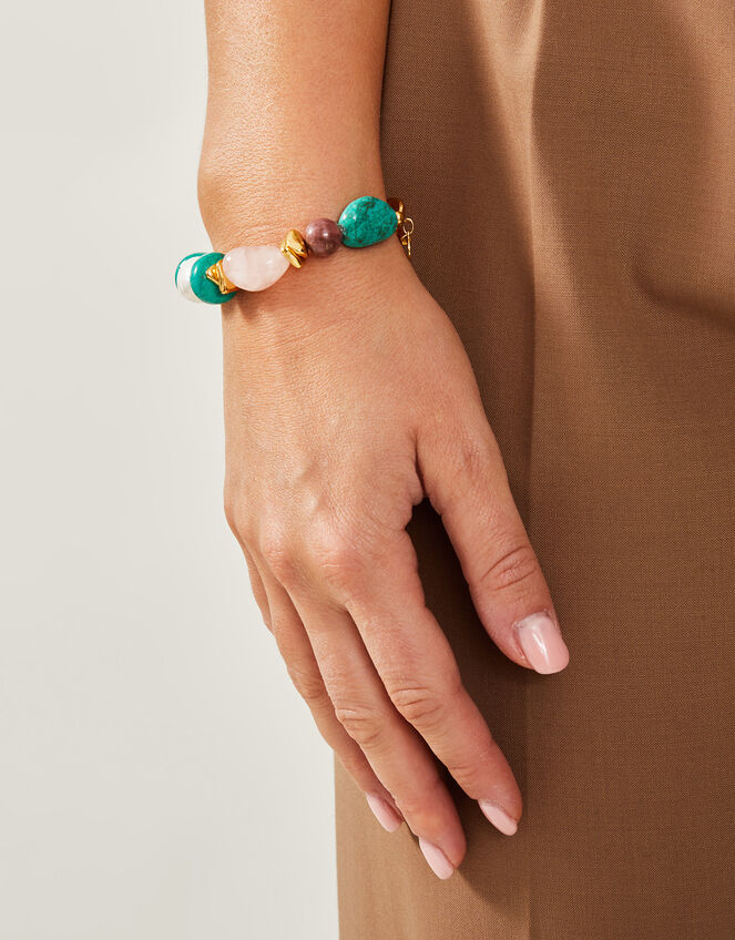 14ct Gold-Plated Stone T-Bar Bracelet, , large