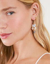 Mother of Pearl Disc Long Drop Earrings, , large