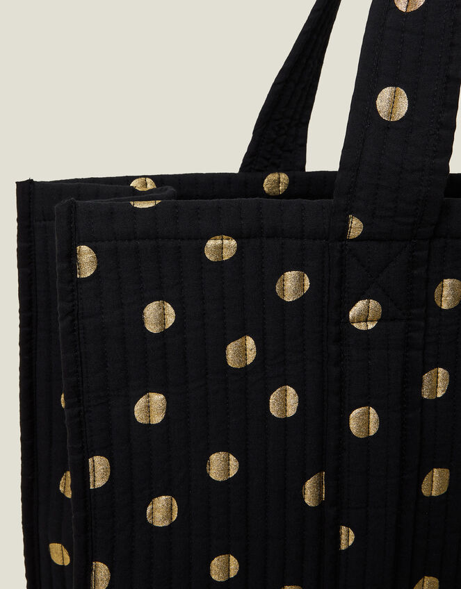 Quilted Polka Dot Shopper Tote Bag, , large