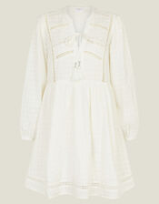 Lace Insert Long Sleeve Mini Dress, White (WHITE), large