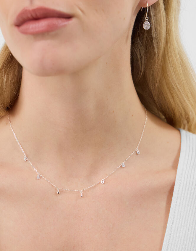 Sterling Silver Stone Station Necklace, , large