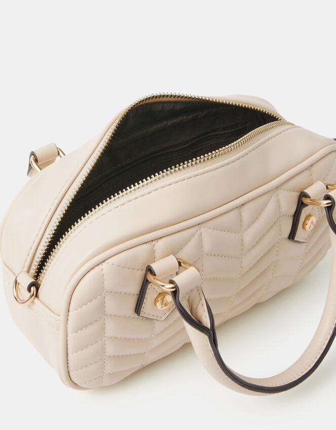 Chevron Quilted Crossbody Handbag, Cream (CREAM), large