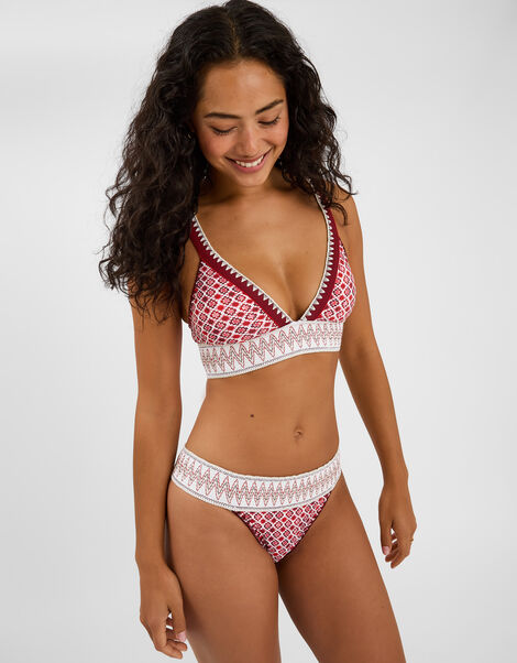 Tile Print Band Bikini Bottom, Red (RED), large