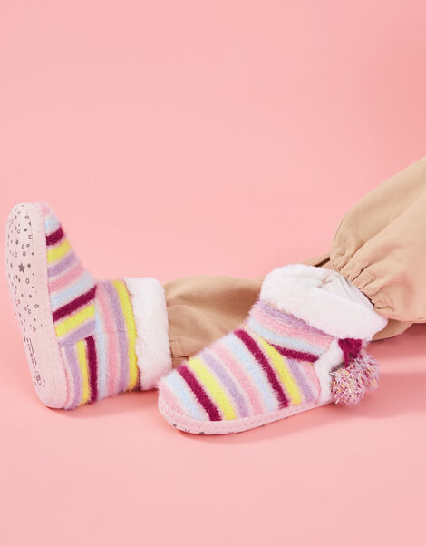 Girls Stripe Slipper Boots, Multi (BRIGHTS-MULTI), large