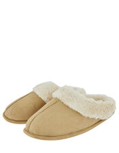 Suedette Mule Slippers, Tan (TAN), large