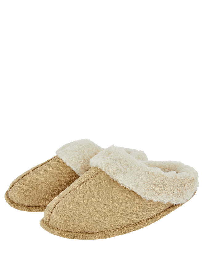 Suedette Mule Slippers, Tan (TAN), large