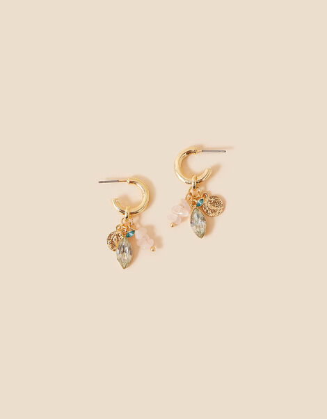 Mixed Stone Drop Charm Hoops , , large