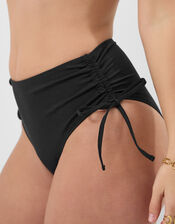 Tie High Waist Shaping Bikini Bottoms, Black (BLACK), large