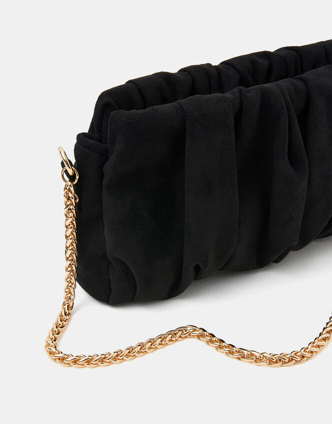 Suedette Ruched Clutch Bag, Black (BLACK), large