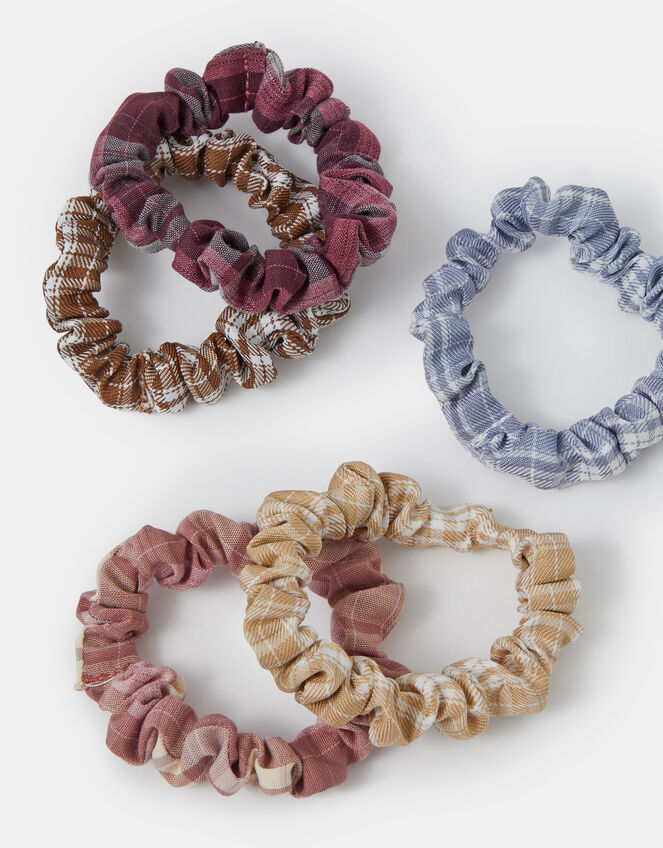 5-Pack Check Print Hair Scrunchies, , large
