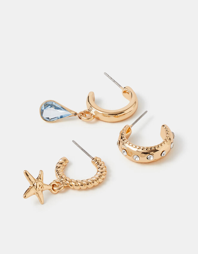 3-Pack Starfish Charm Hoop Drop Earrings, , large
