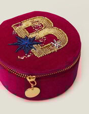 Round Initial Velvet Jewellery Box, Multi (BRIGHTS MULTI), large