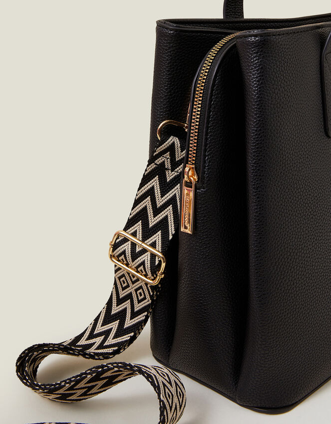 Webbing Strap Tote Bag, Black (BLACK), large