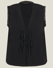 Tie-Front Crinkle Waistcoat, Black (BLACK), large