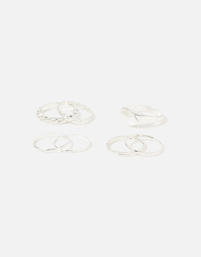 Signet Rings 7 Pack in Recycled Metal, Silver (SILVER), large