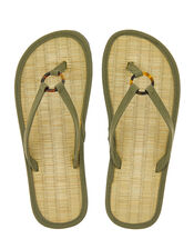Resin Ring Seagrass Flip Flops, Green (KHAKI), large
