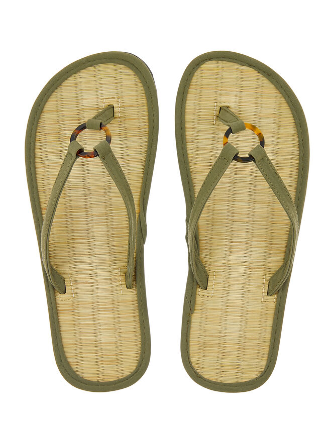 Resin Ring Seagrass Flip Flops, Green (KHAKI), large