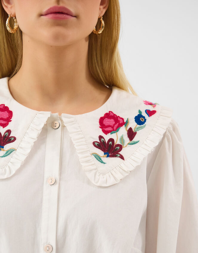 Floral Embroidered Collar Blouse, Cream (CREAM), large