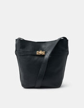 Leather Bucket Crossbody Bag, , large