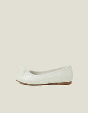 Girls Flower Toe Ballet Flats, Ivory (IVORY), large