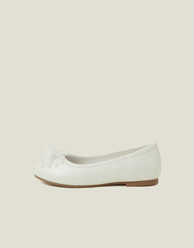 Girls Flower Toe Ballet Flats, Ivory (IVORY), large