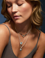 Sterling Silver-Plated Diamante Disc Pendant Necklace, , large