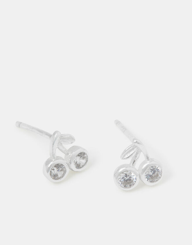 Sterling Silver Cubic Zirconia Cherry Stud Earrings, , large