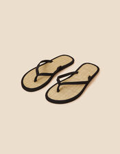Plain Seagrass Flip Flops, Black (BLACK), large