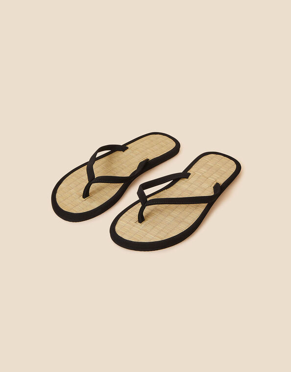 Plain Seagrass Flip Flops, Black (BLACK), large