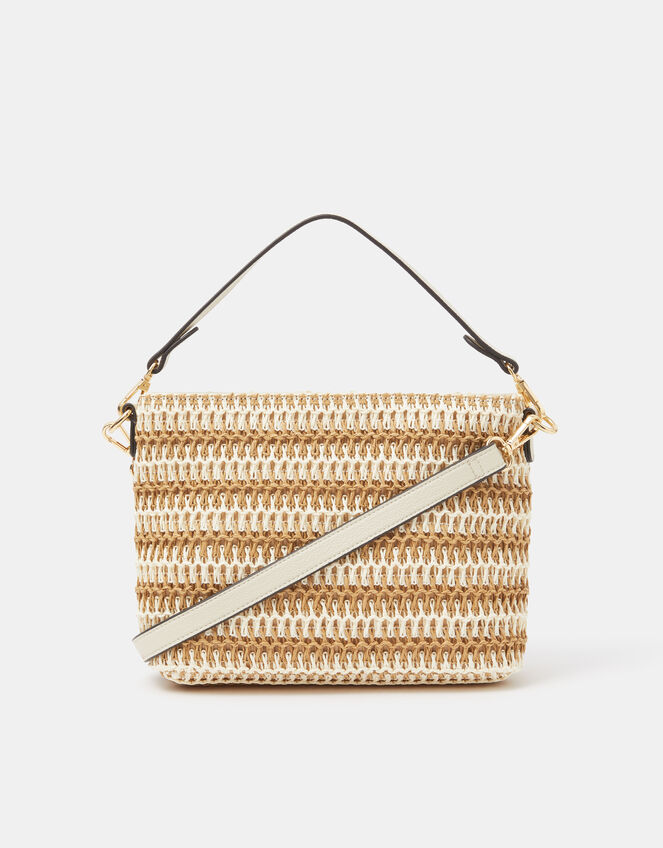 Stripe Raffia Crossbody Bag, , large