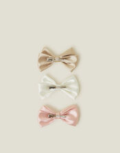 3-Pack Girls Satin Bow Hair Clips, , large