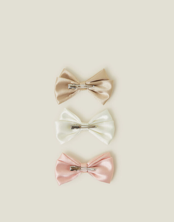 3-Pack Girls Satin Bow Hair Clips, , large