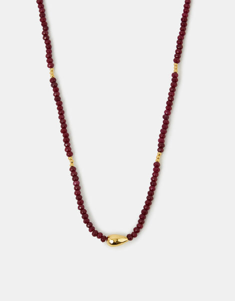 14ct Gold-Plated Ruby Quartz Beaded Necklace, , large